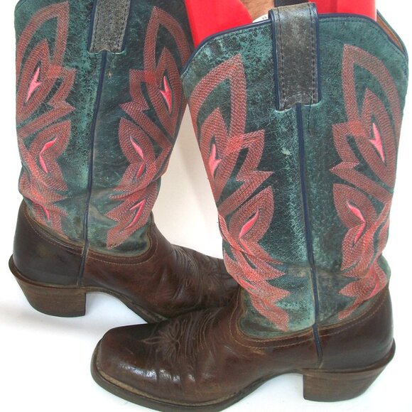 Tony Lama Handmade Embroidered Mid-Calf "R" Toe Cowgirl Boots 7.5M - Picture 1 of 11